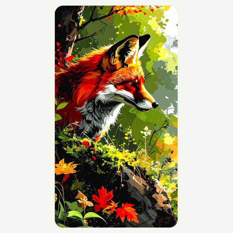 Fuchs mit Herbstlaub im Wald  (Blick nach Rechts)