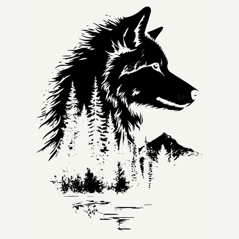 Silhouette de forêt de visage de loup