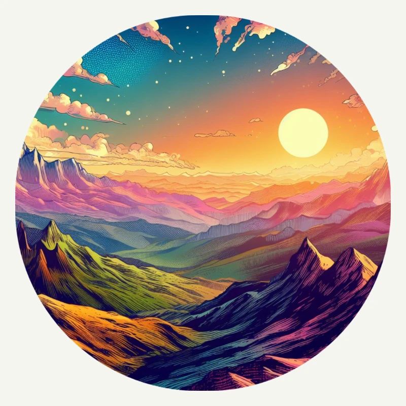 Paysage Coloré Épique Coucher De Soleil Bande Dessinée
