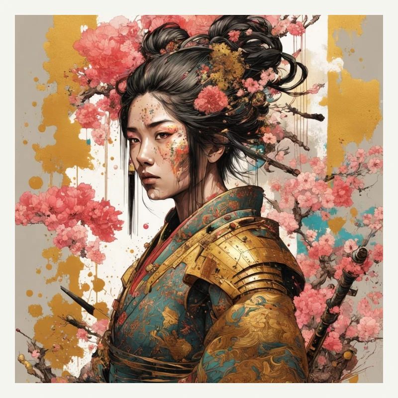 Guerrier fleur en armure dorée
