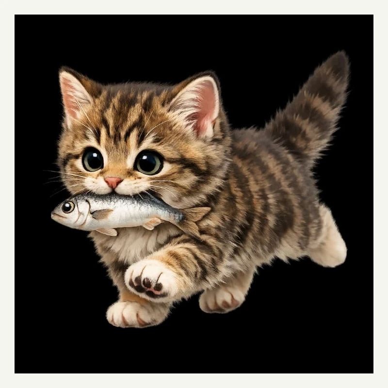 Le chaton a attrapé un poisson