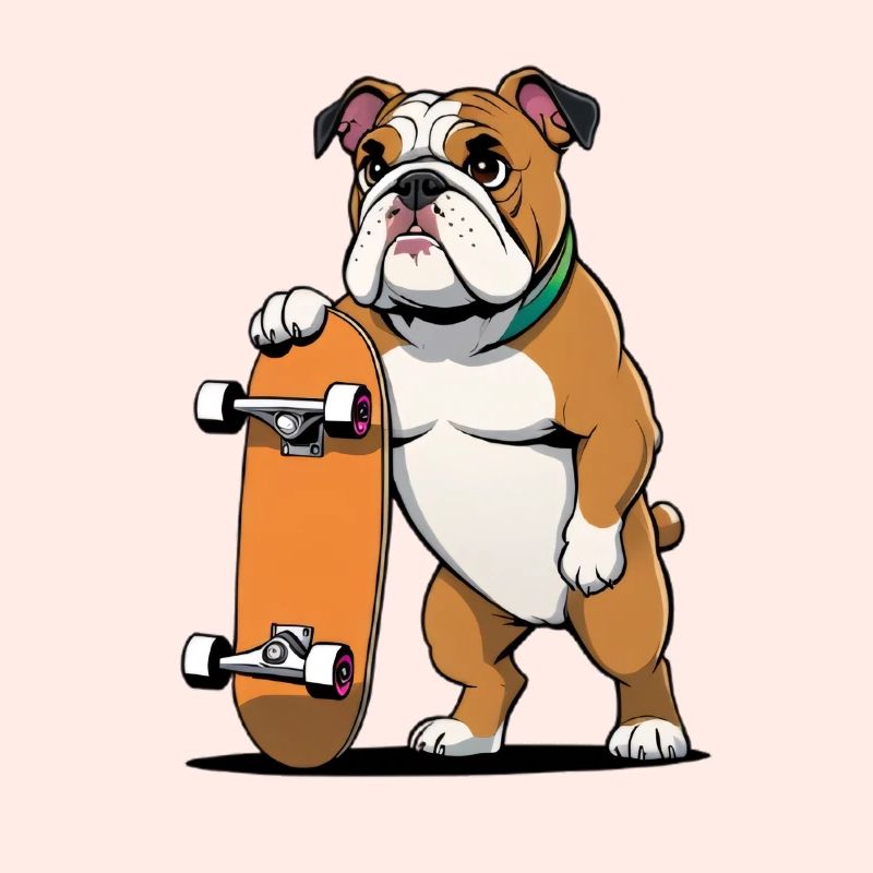 Bouledogue avec skateboard