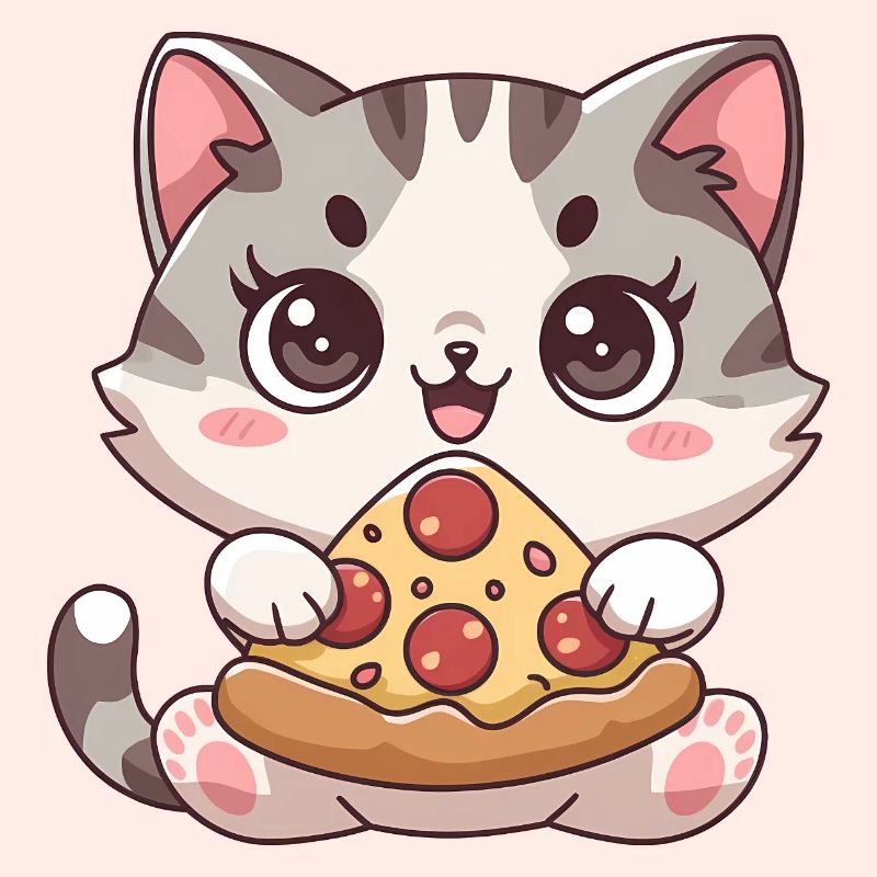 Chat mignon mangeant une pizza