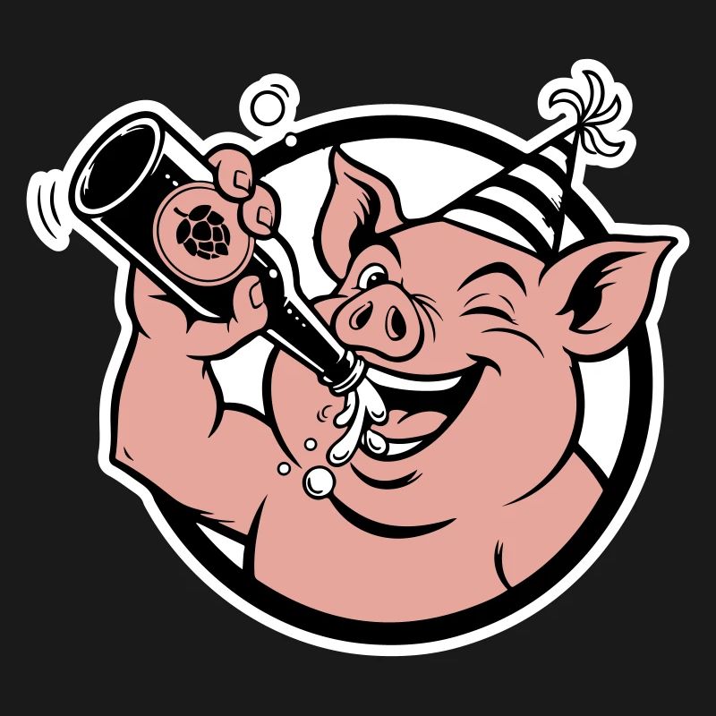 Cochon avec bouteille de célébration
