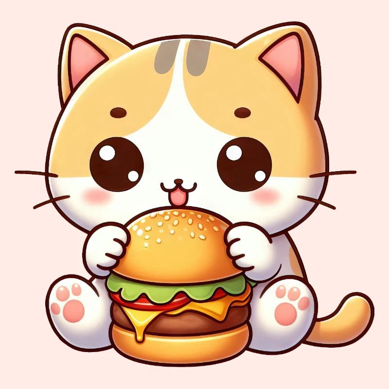 chat mignon dessin animé cheeseburger restauration rapide joie