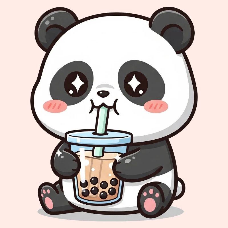 Kuscheliger Pandabär mit Bubble Tea