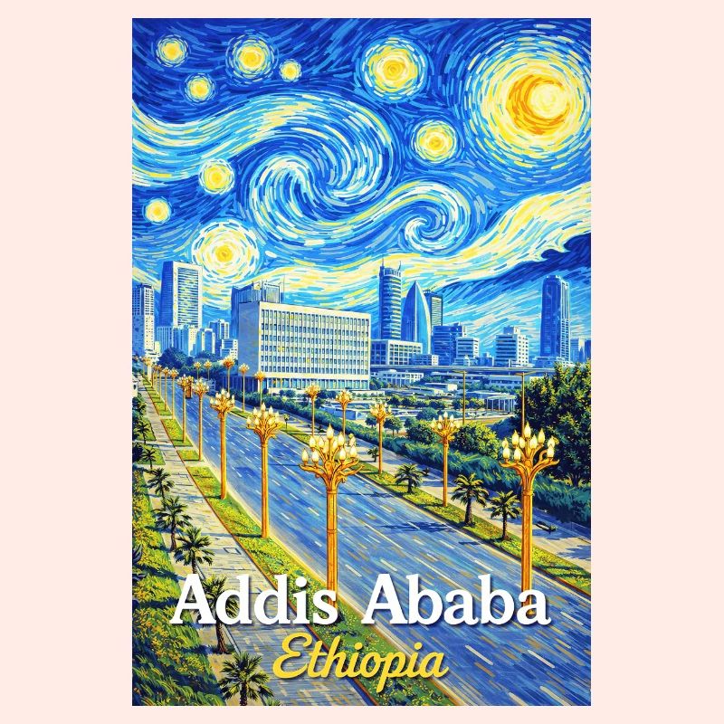 Addis Ababa Night Skyline Art