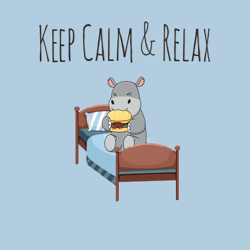 Keep Calm & Relax doux hippopotame avec burger