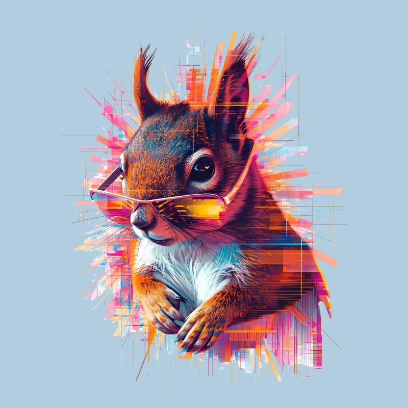 Neon Eichhörnchen mit Sonnenbrille – Glitch Art
