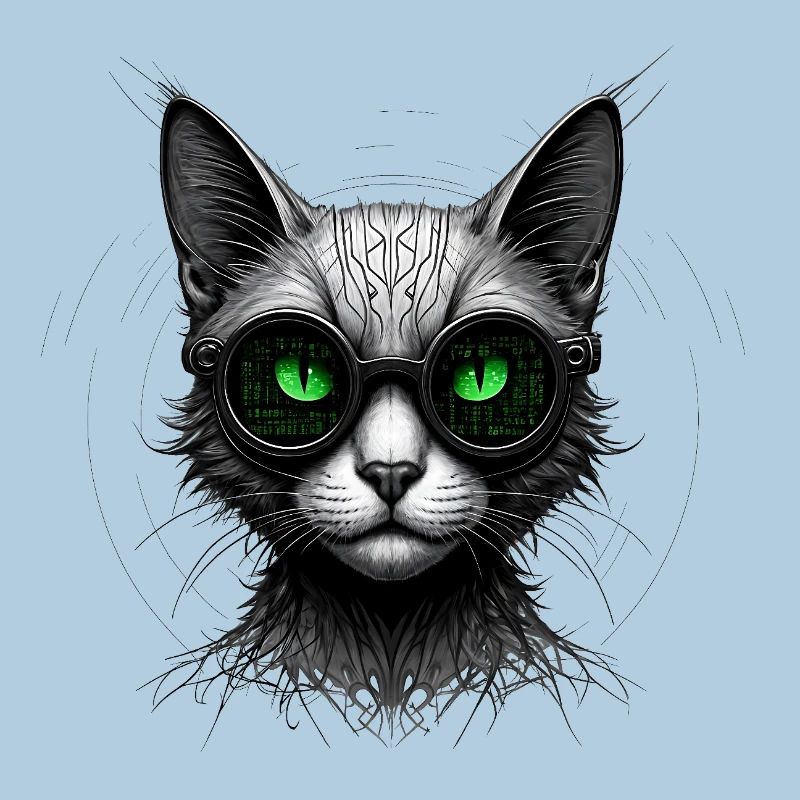 Green Eyes Computer Coder Geek Cat