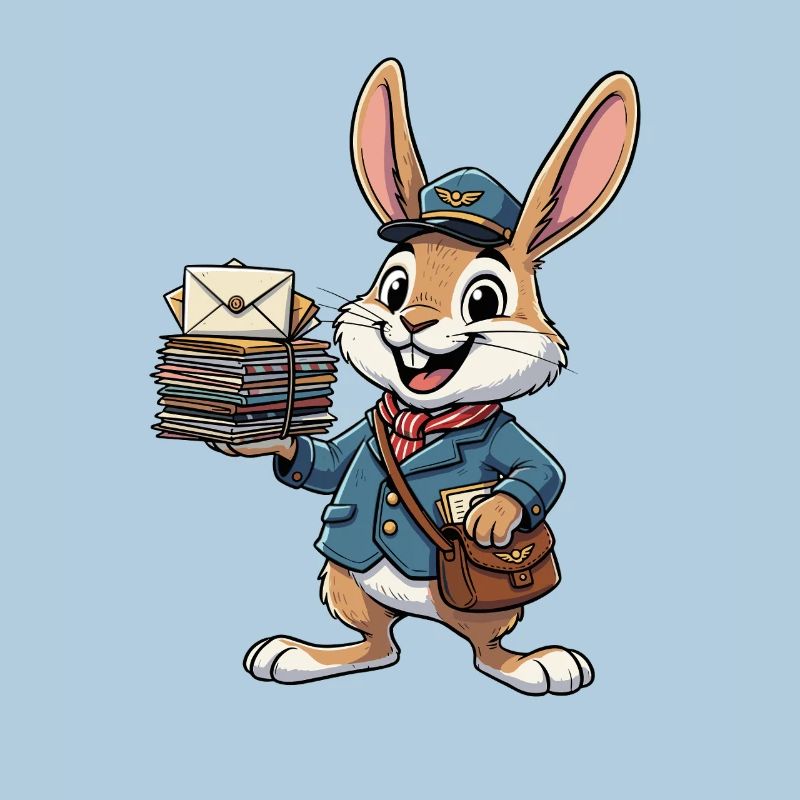Rabbit as a postman with a stack of letters