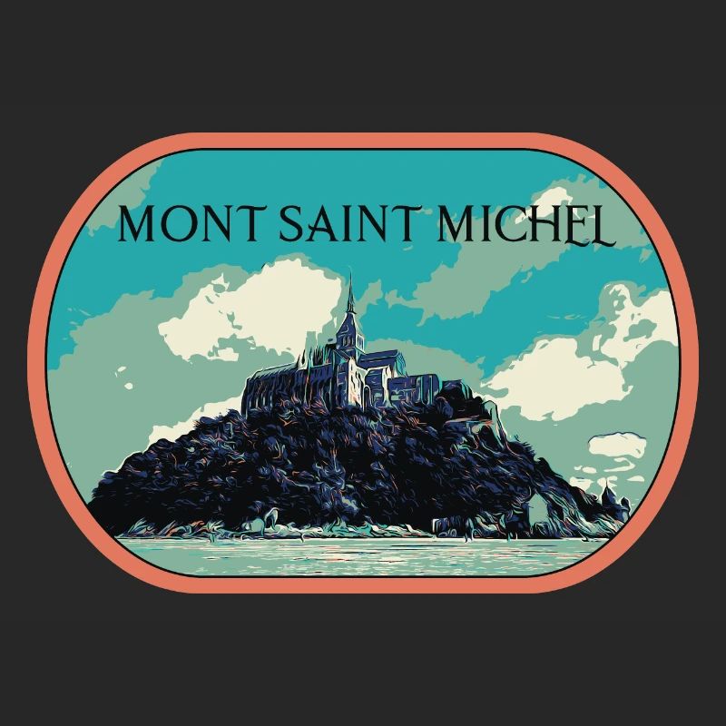 Illustration en bleu et vert du Mont Saint Michel