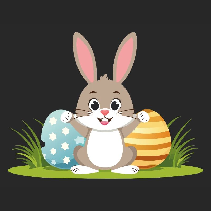Happy Easter bunny with colorful Easter eggs