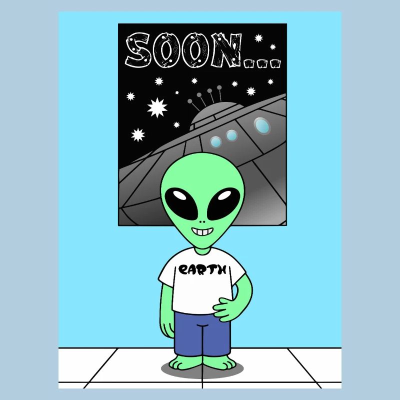 Alien devant le vaisseau spatial Terre