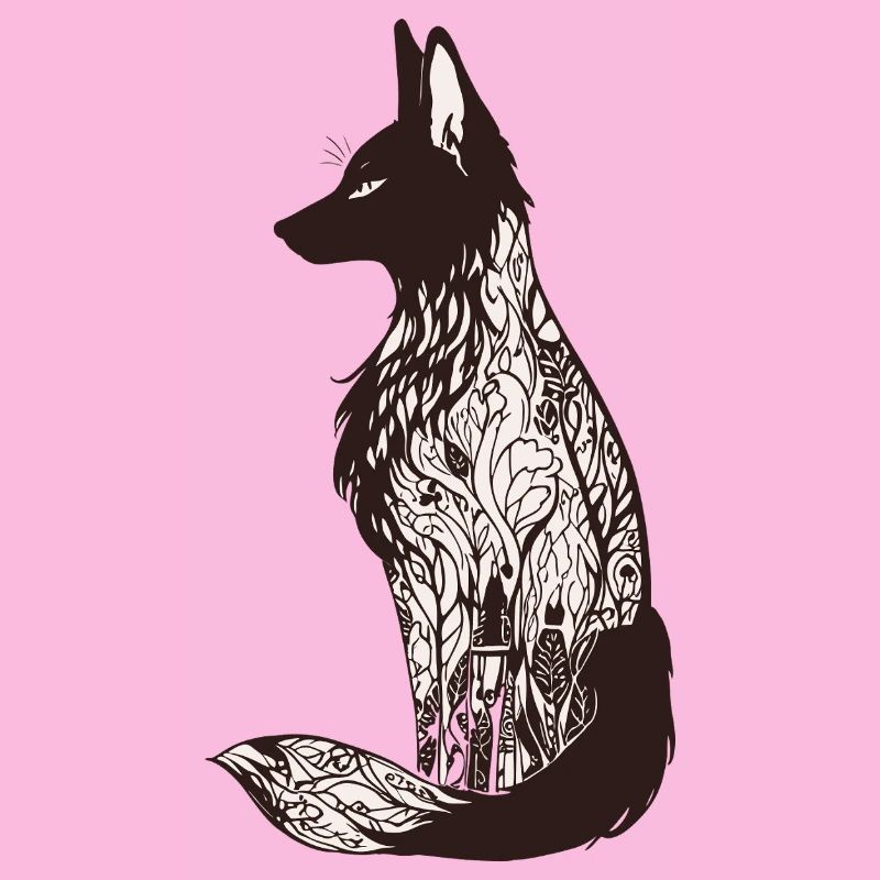 Intricate Fox Silhouette with Floral Patterns