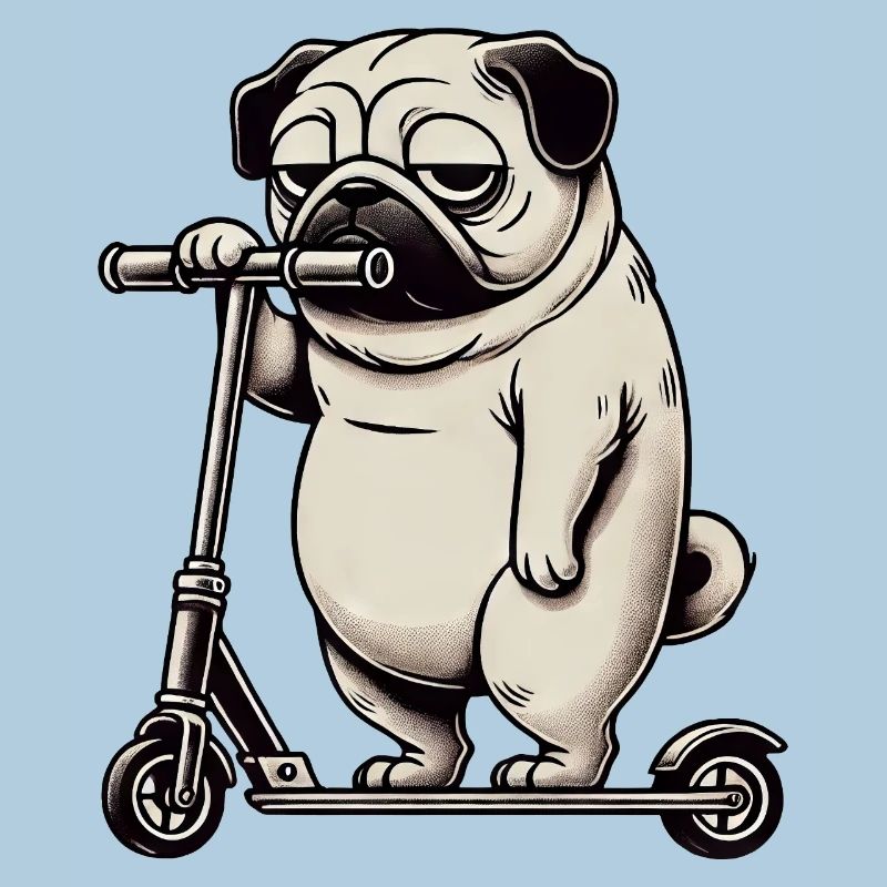 Lustiger Mops Roller Scooter Kickroller Grumpy