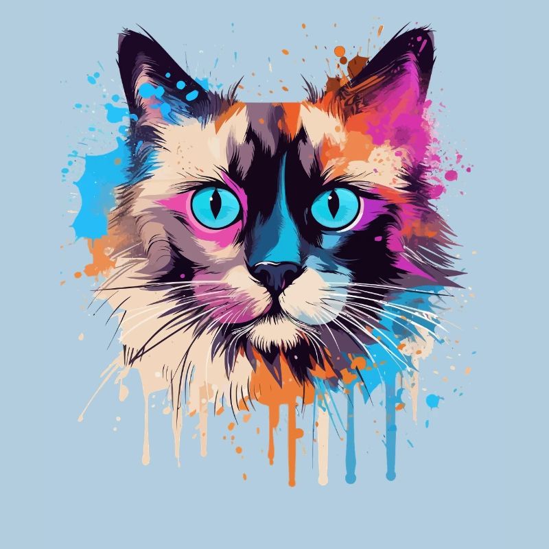 Visage de chat balinis coloré avec des éclaboussures
