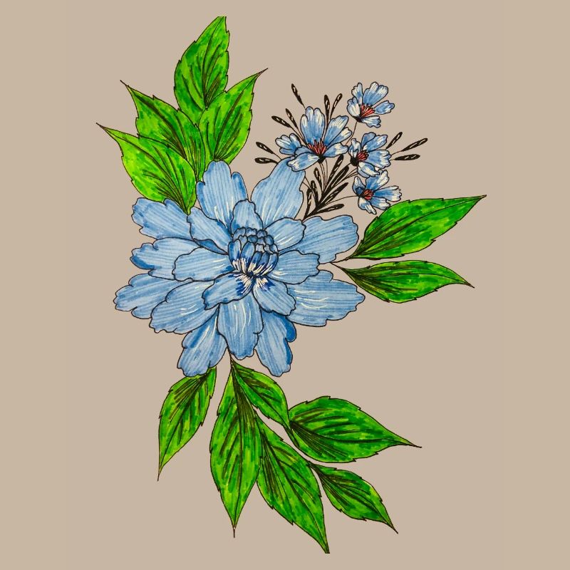 Bouquet de fleurs aquarelle bleu