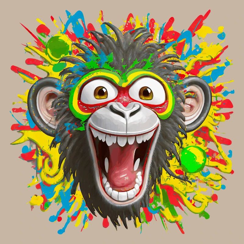 Portrait/Tête de Singe Rasta Coloré Eclaté de Rire