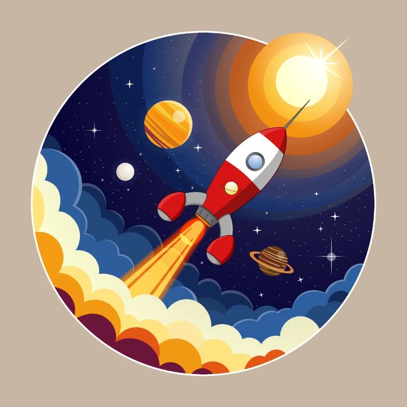 Image colorée d’une fusée dans l’espace