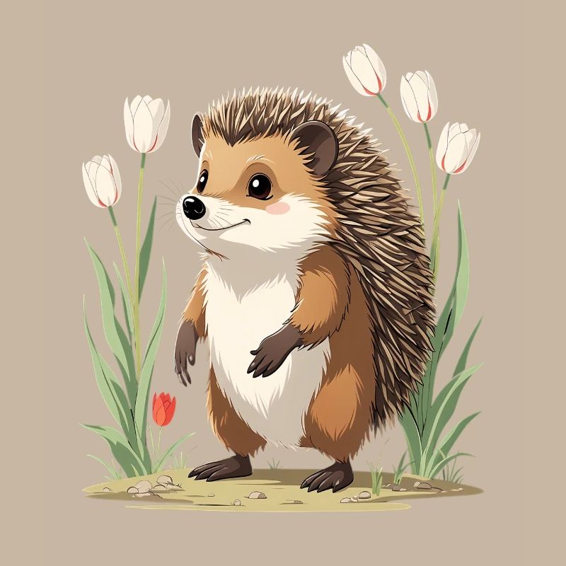 Igel im Tulpenbeet