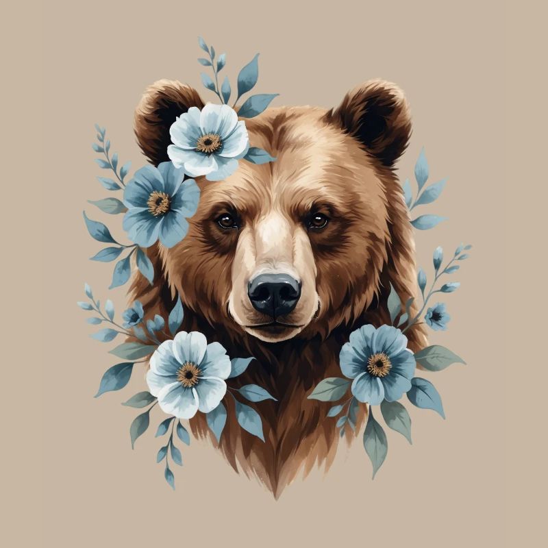 Bear with blue flower frame