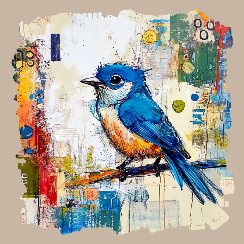 Oiseau bleu dans une mer abstraite de couleurs