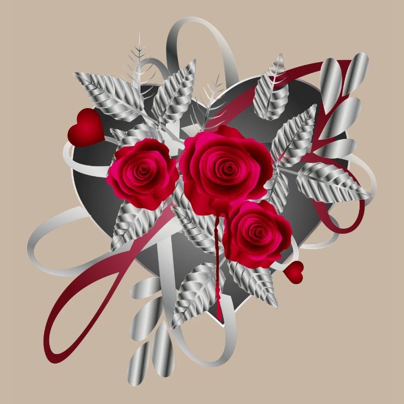 Composition argentée de la Saint-Valentin avec des roses