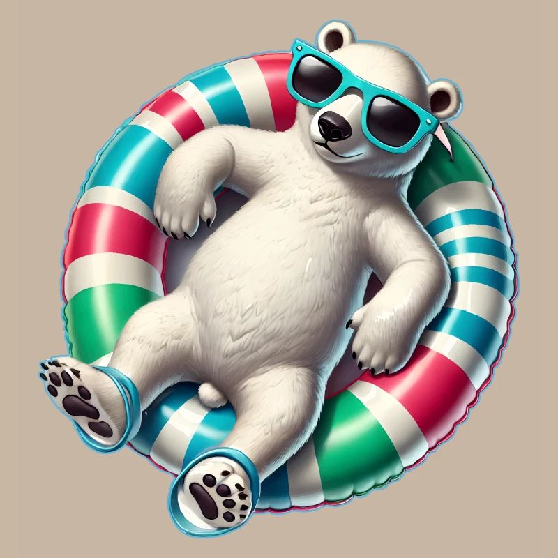 Ein relaxter Eisbär auf einem Schwimmreifen