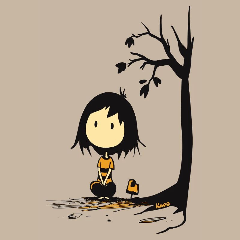 Whimsical Girl Under Starless Tree