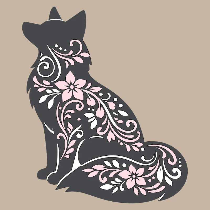 Silhouette de chat décorée de fleurs