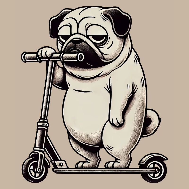 Funny Pug Scooter Scooter Kickroller Grumpy