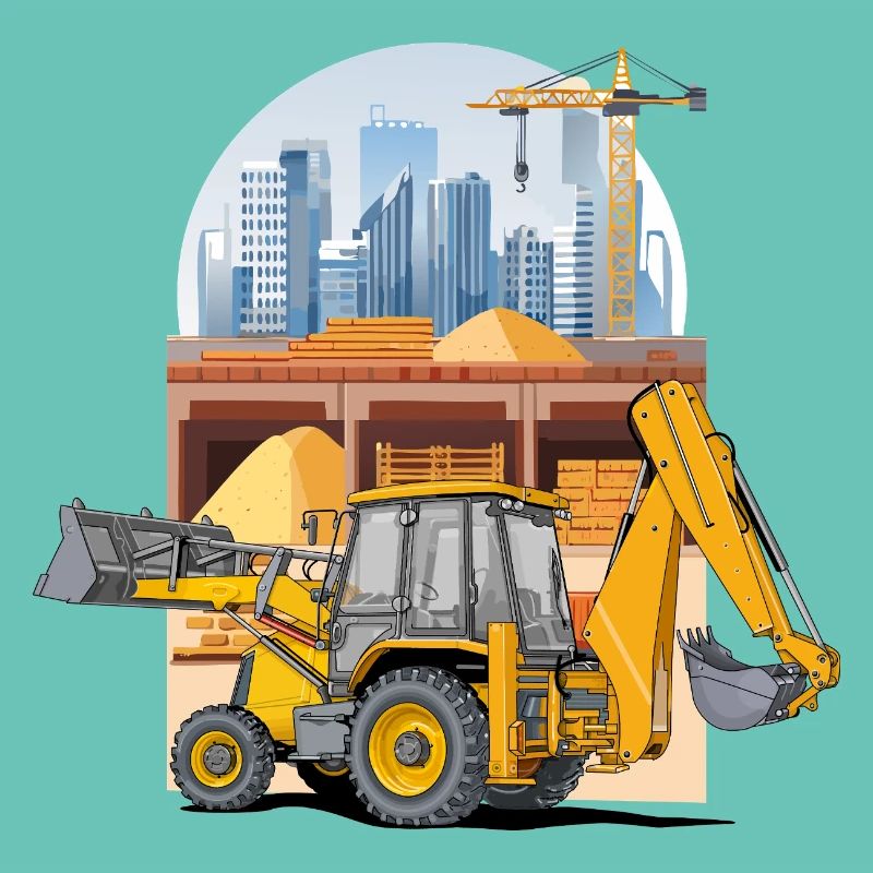 Backhoe Loader, Tractor Loader on Construction Site