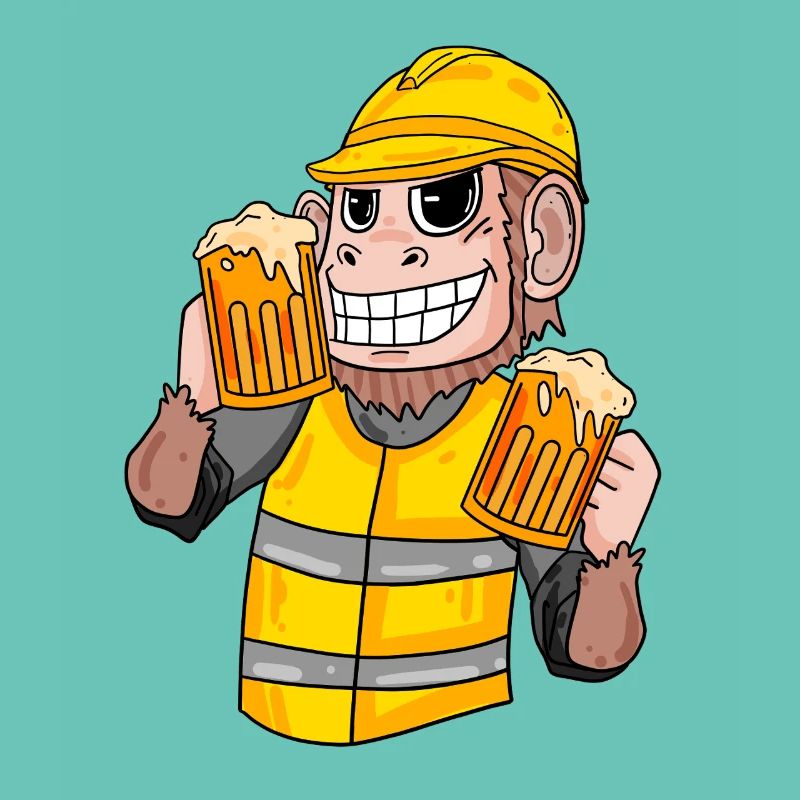 Construction worker monkey with beer