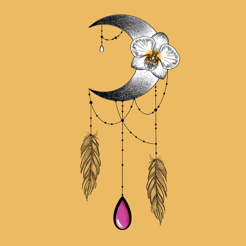 Lune orchidée plume et perle type attrape rêve 