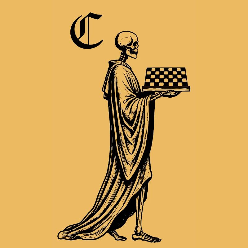 skeleton with chessboard
