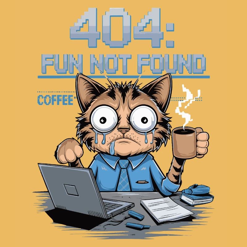 404 Fun Not Found - Funny Cat Coffee Work Meme