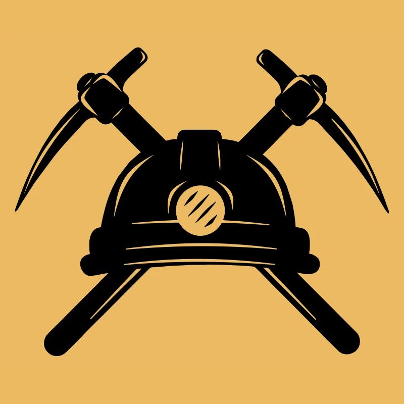 Zwei Spitzhacken mit Helm gekreuzt