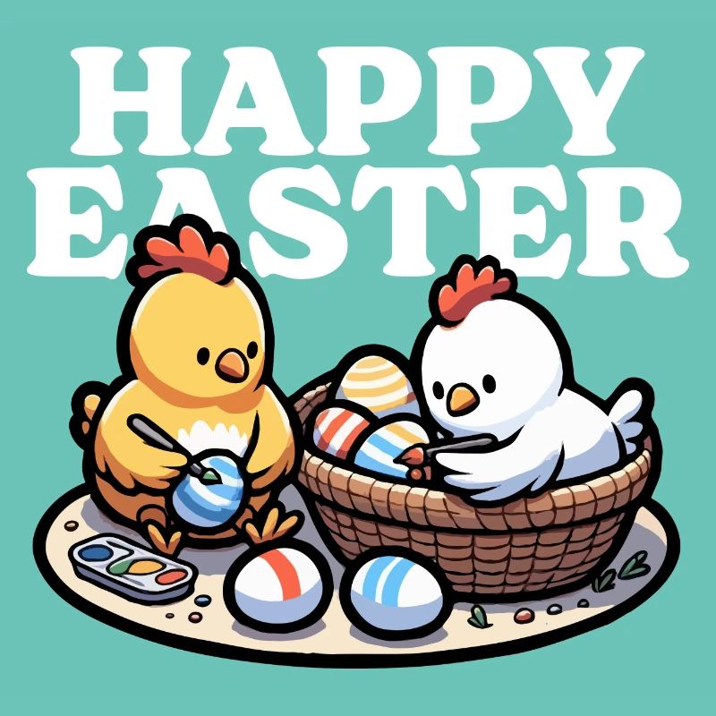 Happy Easter – Cute chicks paint Easter eggs