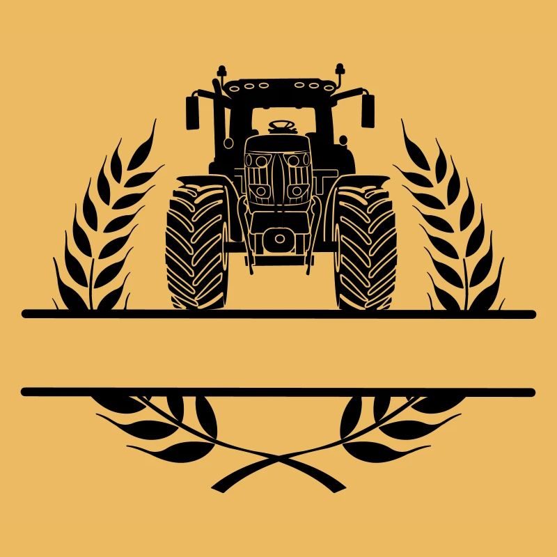 Traktor-Frontansicht im Lorbeerkranz