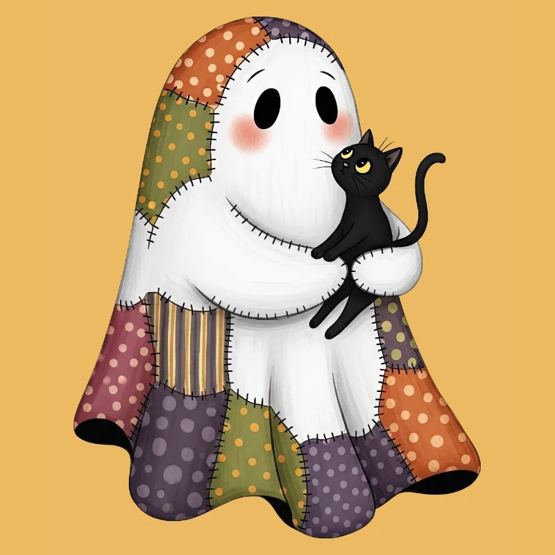 Patchwork fantôme avec chat noir