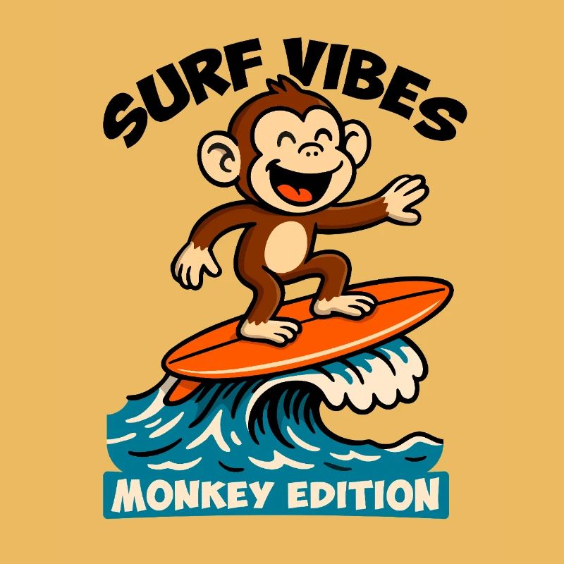Surf Vibes, Monkey Edition. Glücklicher Surfaffe