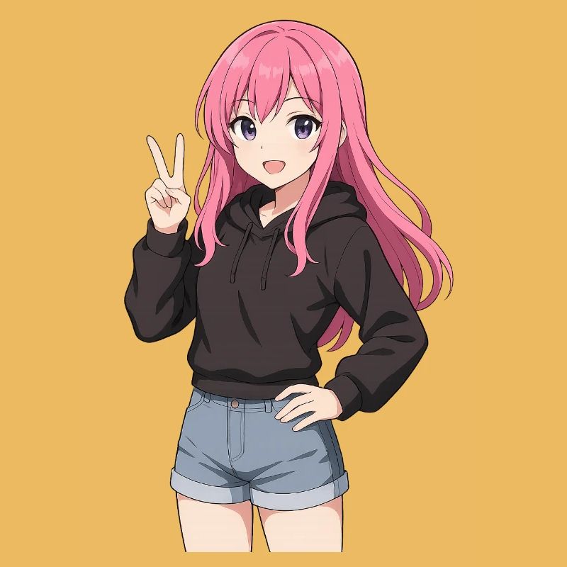 Anime-Mädchen mit rosa Kapuzenpullover