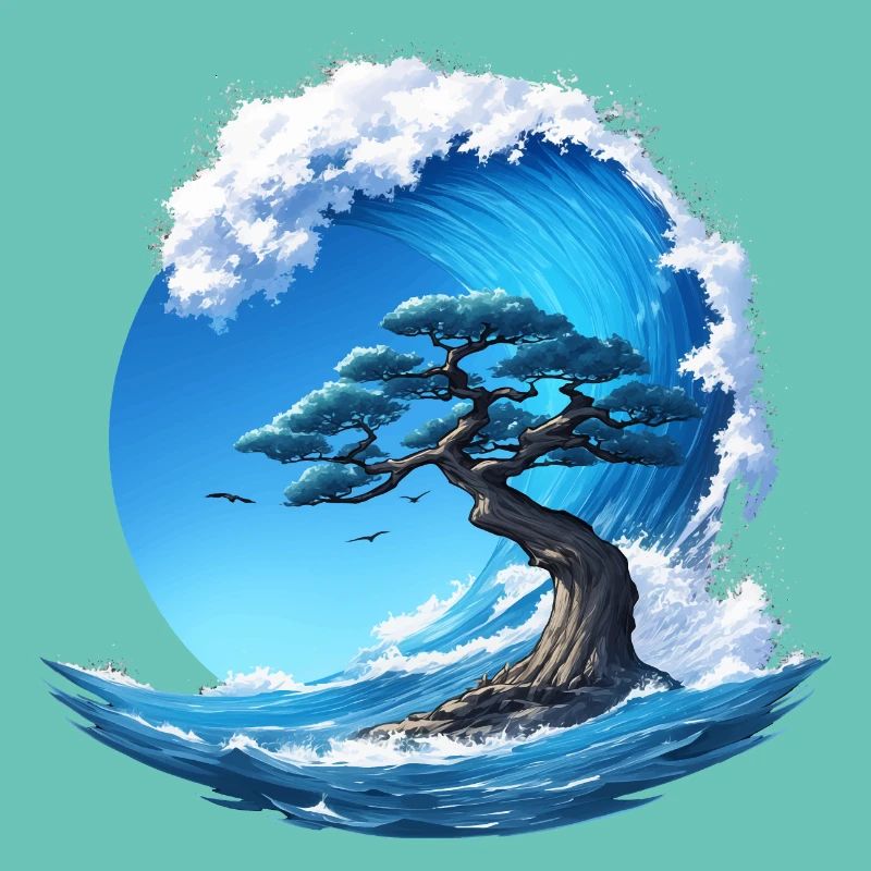 A tree under a wave