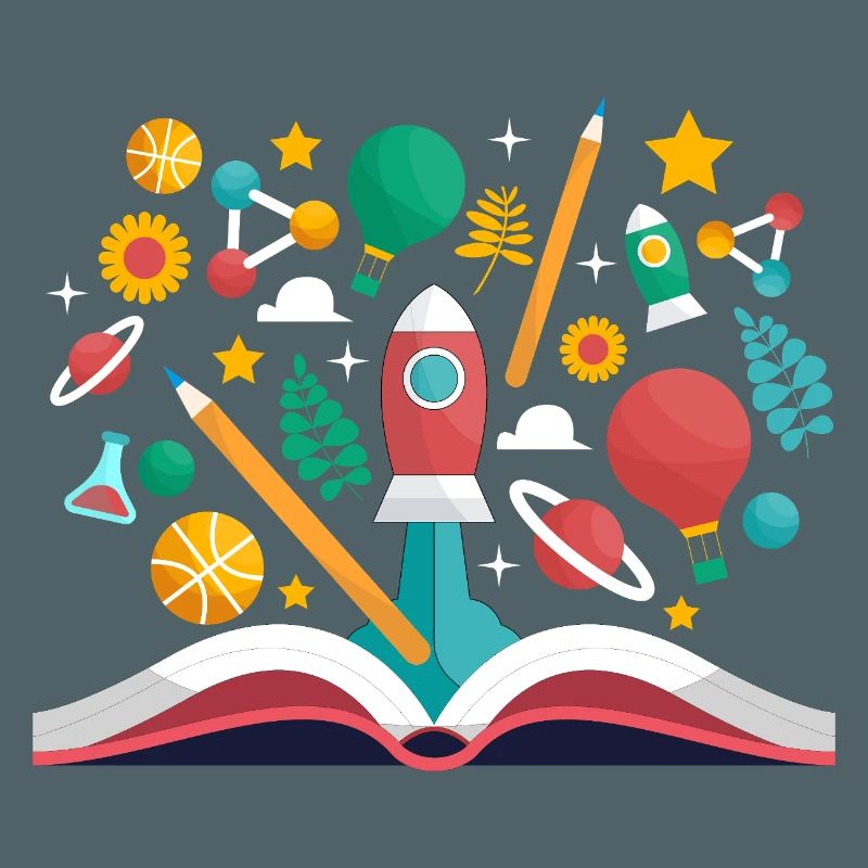 Open Book with School Objects, Learning and Educat