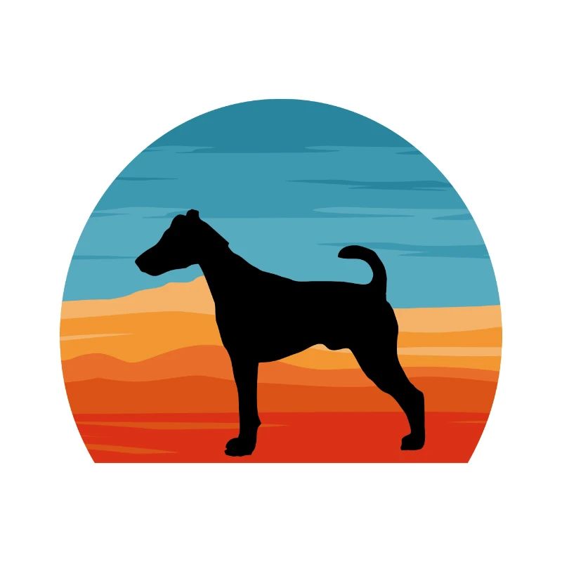 Fox Terrier Smooth Dog Silhouette Retro Sunset