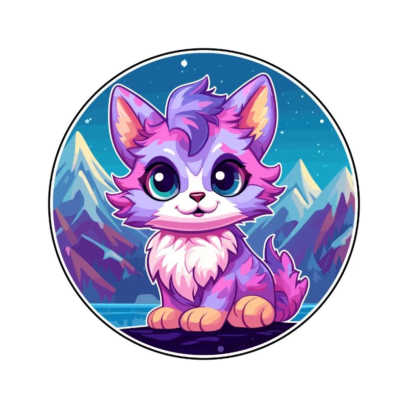 Pixie Cat Illustration aquarelle de bande dessinée colorée