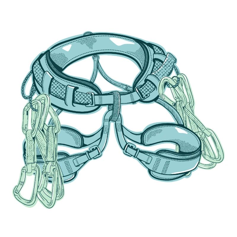Rock climbing harness with quickdraws