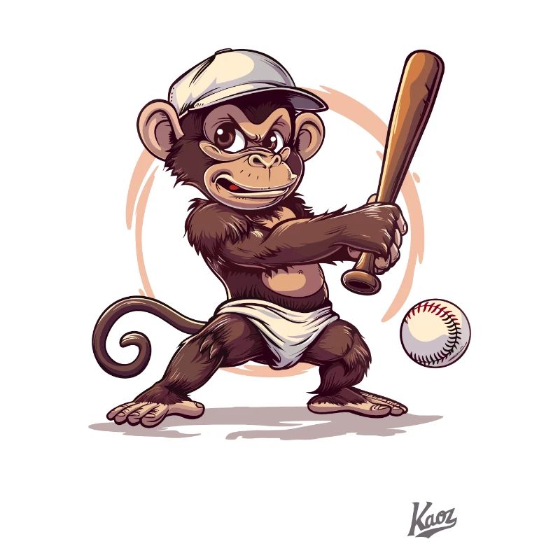 Baseball-Spieler mit Schläger: Baby-Äffchen