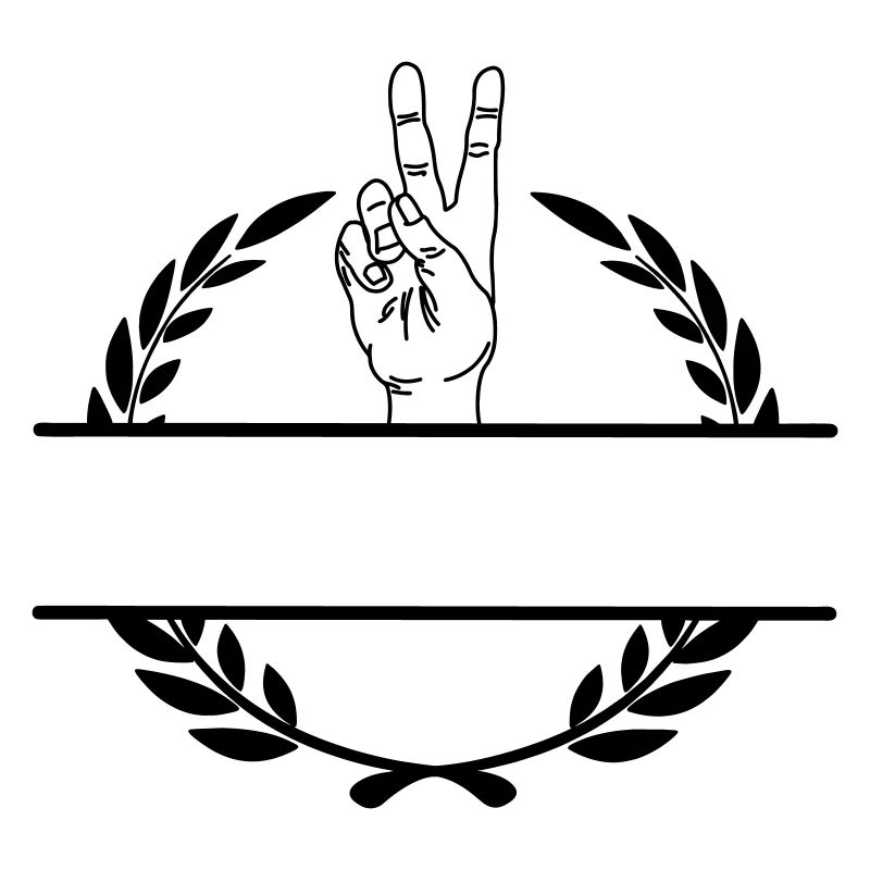 Friedenszeichenhand im Lorbeerkranzmonogramm
